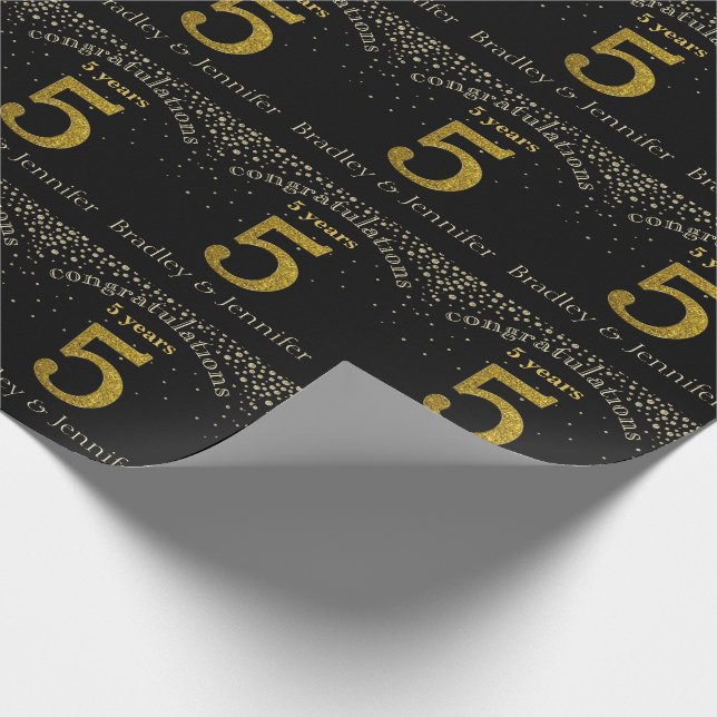Nummer 5 Glitzer Gold Anniversary Wrapper Geschenkpapier (Ecke)