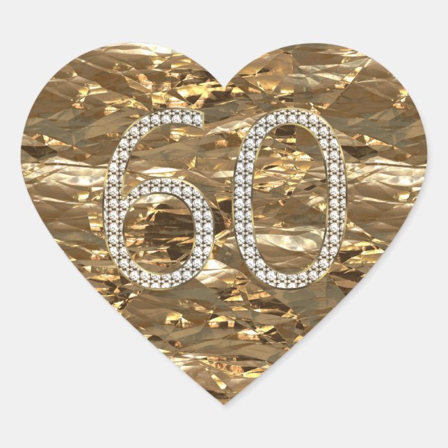 Nummer 60 Diamond Wedding Heart Shiny Gold Herz-Aufkleber (Vorderseite)