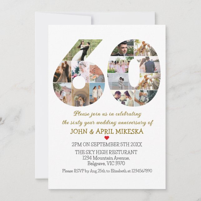 Nummer 60 Foto Hochzeit Jahrestag Einladung (Vorderseite)