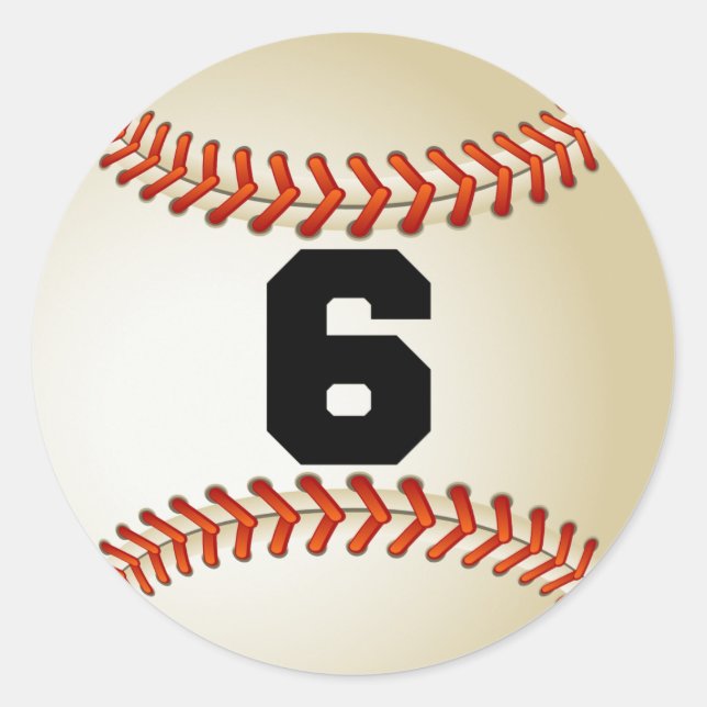 Nummer 6 Baseball Runder Aufkleber (Vorderseite)