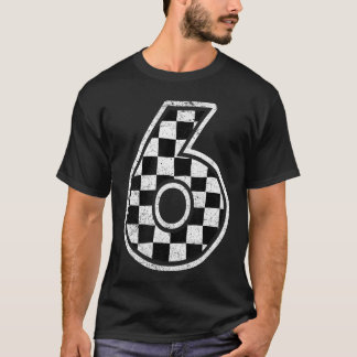 Nummer 6 Karierter Flaggen-Pit-Crew-Rennen 6. Gebu T-Shirt