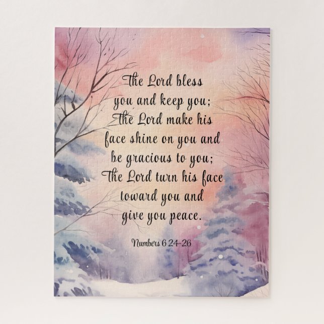 Nummer 6 Lord Bless You Bible Verse Winter Scene (Vertikal)