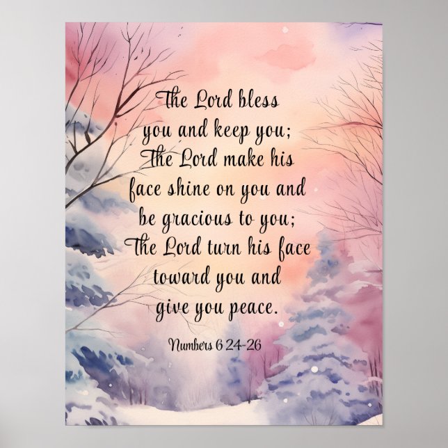 Nummer 6 Lord Bless You Bible Verse Winter Scene Poster (Vorne)