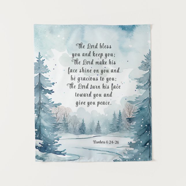 Nummer 6 Lord Bless You Bible Verse Winter Scene Wandteppich (Vorderseite)