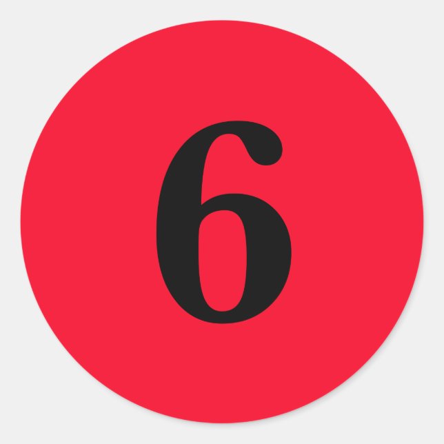 Nummer 6 Planung liefert einfache 6 rote schwarz Runder Aufkleber (Vorderseite)