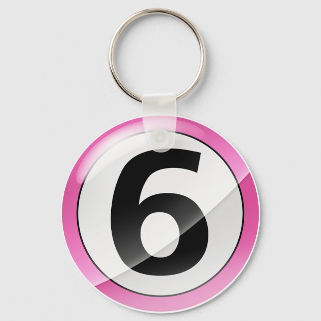 Nummer 6 rosa Schlüsselkette Schlüsselanhänger (Vorderseite)