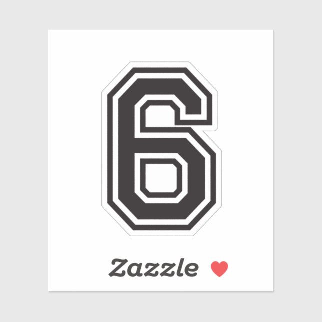 Nummer 6 Schriftart sportlicher Uni Aufkleber (Blatt)