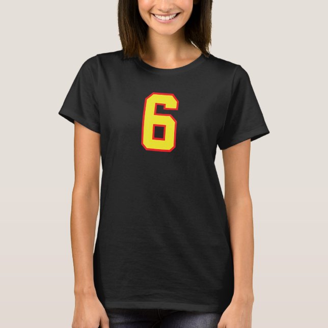 Nummer 6 Sports Jersey Athlete Gelbe rote Vielfalt T-Shirt (Vorderseite)