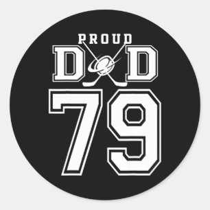 Nummer 79 Custom Proud Hockey Dad Personalisiert F Runder Aufkleber