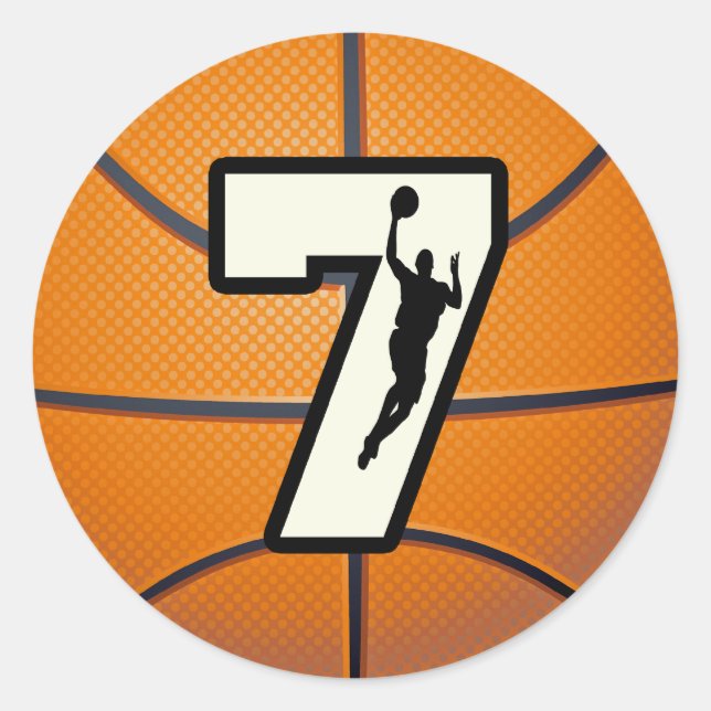 Nummer 7 Basketball und Spieler Runder Aufkleber (Vorderseite)