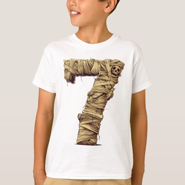 Nummer 7 Mama Halloween Thema 7 Jahre alte Kinder T-Shirt (Vorderseite)