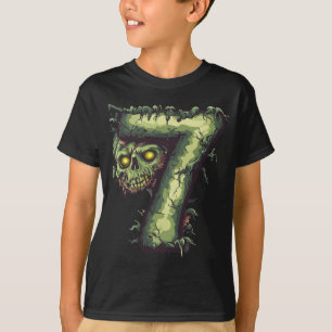Nummer 7 Zombie Halloween Thema 7 Jahre alte Kinde T-Shirt