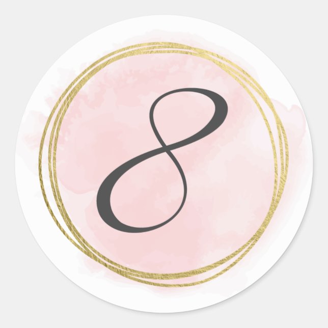 Nummer 8 Acht Monogramm Rosa Farbe Gold Runder Aufkleber (Vorderseite)