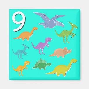 Nummer 9 neun Dinosaurier zählen Magnet