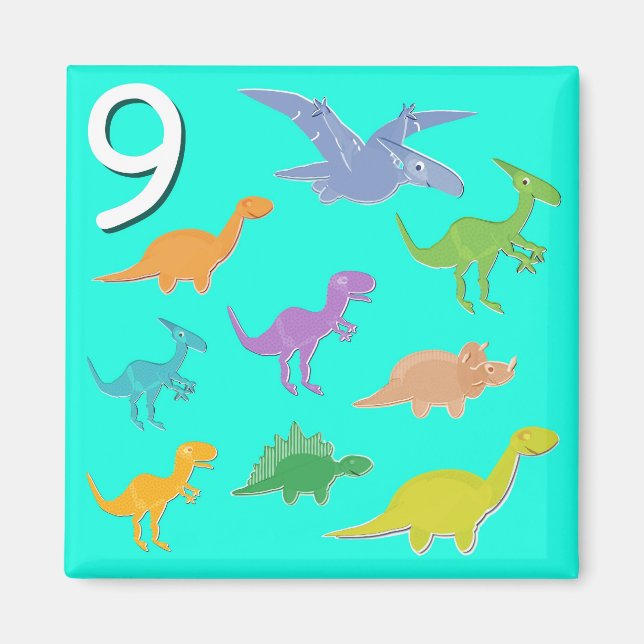 Nummer 9 neun Dinosaurier zählen Magnet (Vorne)
