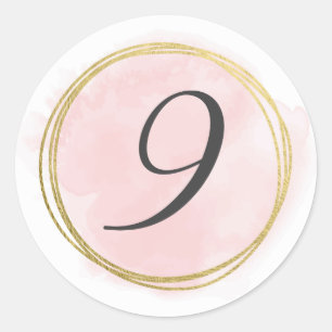 Nummer 9 Neun Monogramm Rosé Pink Wasserfarbe Gold Runder Aufkleber