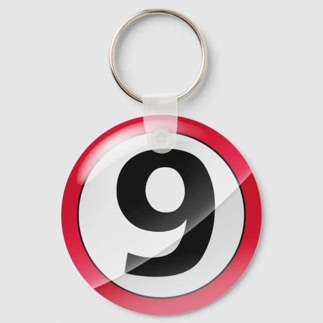 Nummer 9 rote Schlüsselkette Schlüsselanhänger (Vorderseite)
