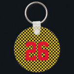 NUMMER des Sportteam-Spielers Checkerboard Fanclub Schlüsselanhänger<br><div class="desc">Schachbrettmuster in schwarz & gold mit eigener Spielernummer in rot. Einfach zu personalisieren Text,  Textfarbe. Ein toller Teamgeist für JEDEN Fanclub in JEDEM Alter. Farbenfroh,  sportlich,  Spaß. Mix und Match komplette Sport / Coach / Team Spirit Kollektionen von TMCdesigns.</div>