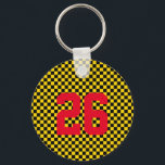 NUMMER des Sportteam-Spielers Checkerboard Fanclub Schlüsselanhänger<br><div class="desc">Schachbrettmuster in schwarz & gold mit eigener Spielernummer in rot. Einfach zu personalisieren Text, Textfarbe. Ein toller Teamgeist für JEDEN Fanclub in JEDEM Alter. Farbenfroh, sportlich, Spaß. Mix und Match komplette Sport / Coach / Team Spirit Kollektionen von TMCdesigns.</div>