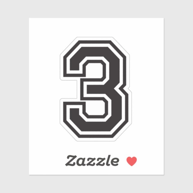 Nummer drei 3 sportlicher Uni Schriftart Aufkleber (Blatt)