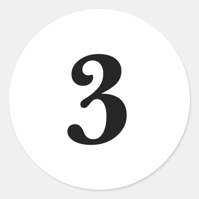 Nummer drei für einfache 3 Schwarz Runder Aufkleber (Vorderseite)