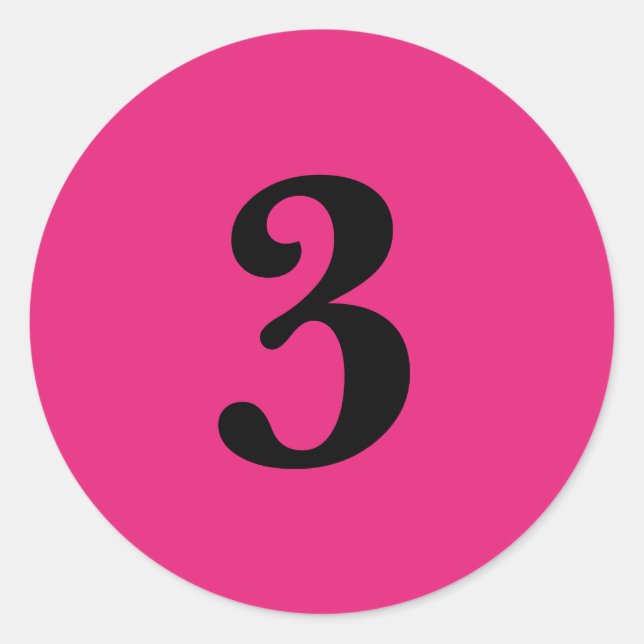 Nummer drei Planung liefert einfache 3 rosa schwar Runder Aufkleber (Vorderseite)