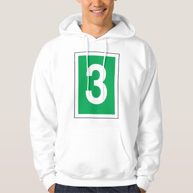 Nummer drei weiße und grüne Hoodie (Vorderseite)