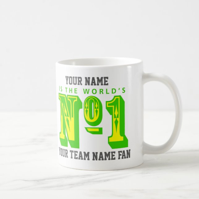 Nummer eins Fußballfan. Grün und Gelb Kaffeetasse (Rechts)