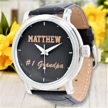 Nummer Eins Großvater Vatertag Individuelle Name Armbanduhr<br><div class="desc">Fügen Sie einen Namen hinzu, passen Sie den Text an und erstellen Sie einfach Ihre personalisierte Uhr. Sie können dieses Design auf anderen Zazzle-Produkten übertragen und an die meisten Zazzle-Produkte anpassen. Standard Studio Designs werden in hochauflösender Vektorgrafik für einen beruflichen Druck hergestellt. Vielen Dank, dass Sie sich für unsere Designs...</div>