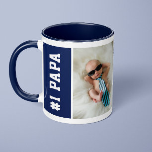 Nummer eins Papa Navy Blue Custom 4 FotoCollage Tasse