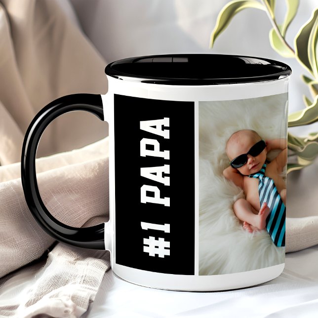 Nummer eins Papa Schwarz Custom 4 FotoCollage Tasse (Von Creator hochgeladen)