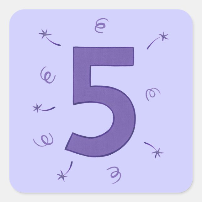 Nummer fünf Lila Stars Ribbons Sparkler Sticker (Vorderseite)