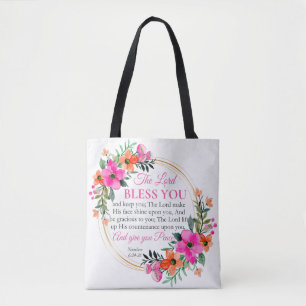 Nummern 6:24-26 Christlicher rosa Blumenkranz Tasche
