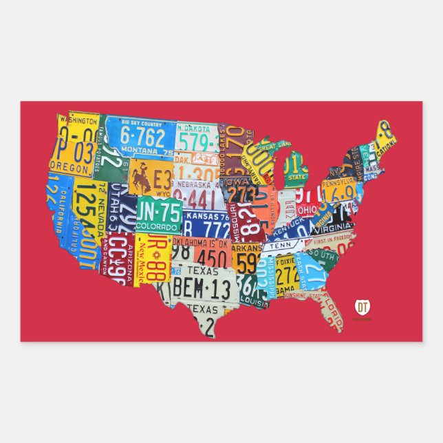 Nummernschild Karte der USA Aufkleber auf Bright R (Vorderseite)