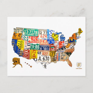 Nummernschild Karte der USA Postkarte