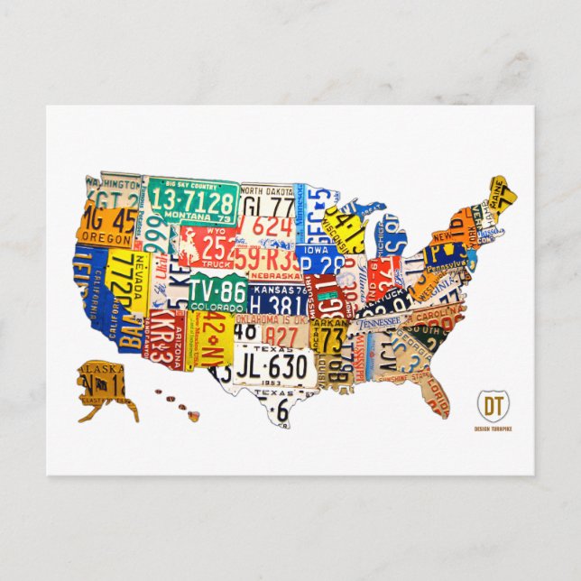 Nummernschild Karte der USA Postkarte (Vorderseite)