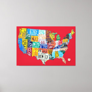 Nummernschild Karte der USA Red Canvas Print V2 Leinwanddruck