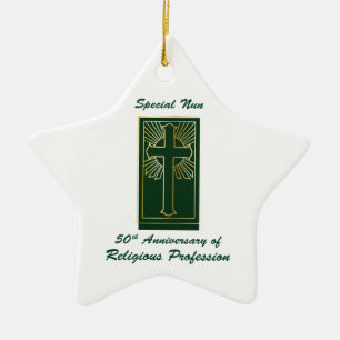 Nun, 50. Jahrestag der religiösen Beruf Green Keramik Ornament