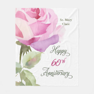 Nun 60th Anniversary Jubiläums Custom Name Pink Ro Fleecedecke