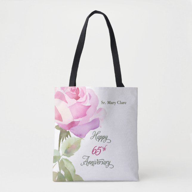 Nun 65th Anniversary Custom Name Pink Rose Tasche (Vorderseite)
