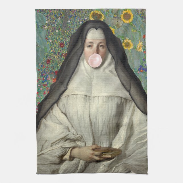 Nun blasen Sie ein rosa Kaugummi Geschirrtuch (Vertikal)