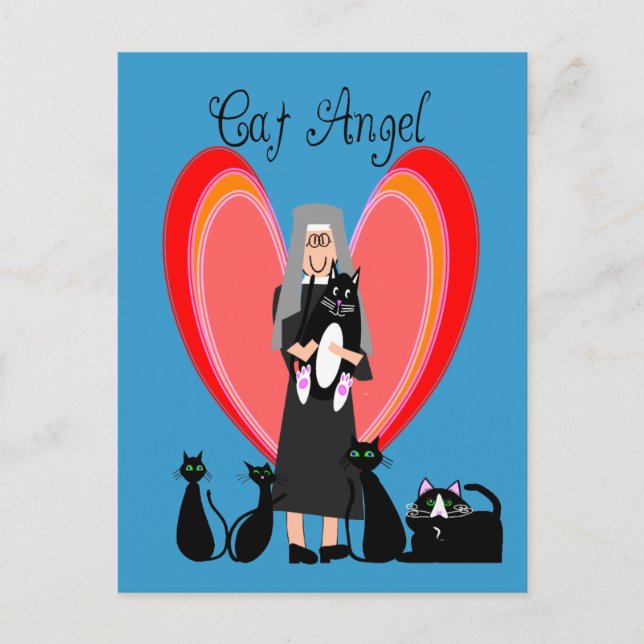 Nun Cat Angel Art Geschenke Postkarte (Vorderseite)