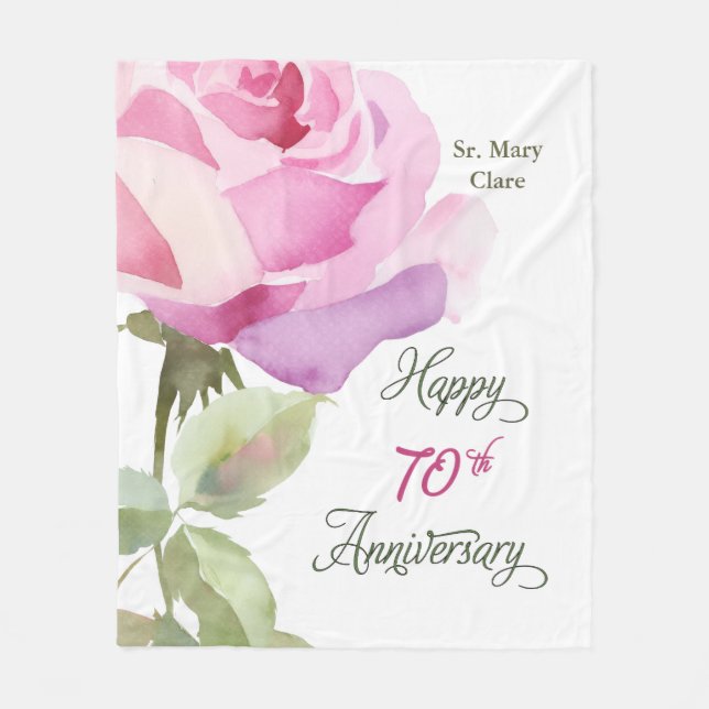 Nun Custom Name 70th Anniversary Jubilee Rose Fleecedecke (Vorderseite)