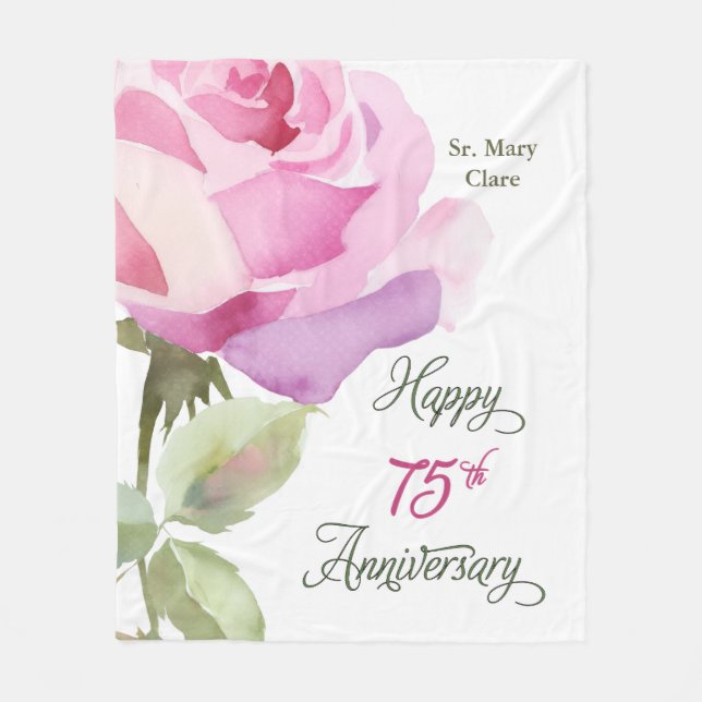 Nun Custom Name 75th Anniversary Pink Rose Fleecedecke (Vorderseite)