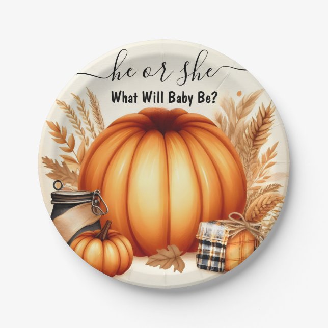 Nun, Farm Pink Blue Fall Girl Pumpkin Gender-Studi Pappteller (Vorderseite)