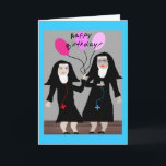 Nun Geburtstagsgeschenke "Happy Birthday Sister" Karte<br><div class="desc">Katholische Geburtstagskarte,  Tasse,  Taschen,  Postkarten und Knöpfe.  Zwei Nonnen,  eine mit rosa Ballons.  Schön!</div>