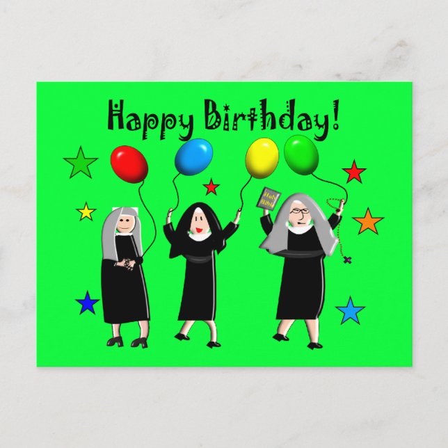 Nun Happy Birthday Cards & Gifts Postkarte (Vorderseite)
