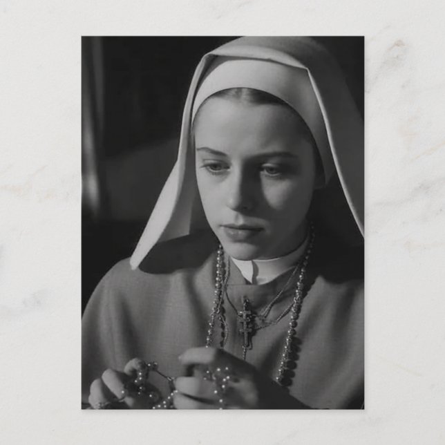 Nun in Schwarz und Weiß Postkarte (Vorderseite)