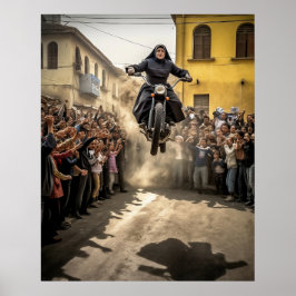 Nun Jumping Motorcycle Poster