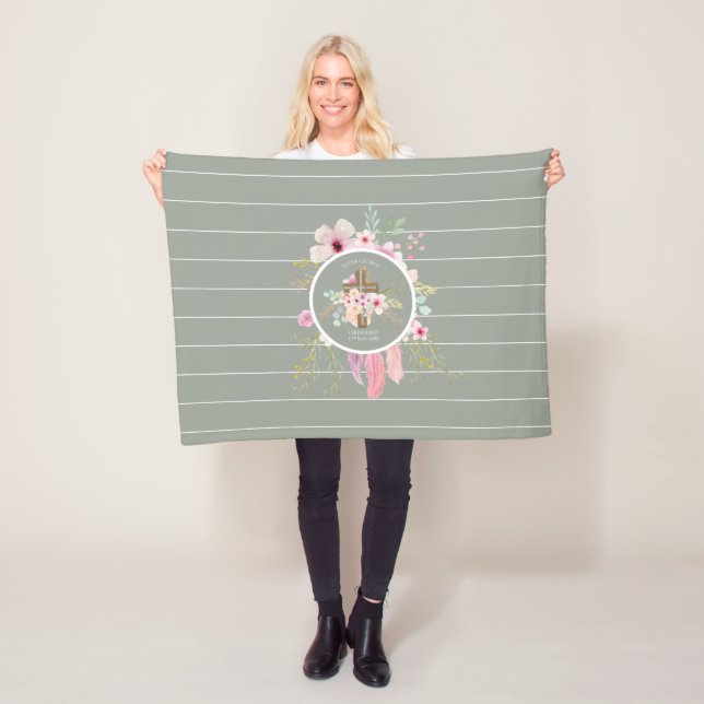 Nun Ordination Gift - Personalisiertes Blumenkreuz Fleecedecke (Beispiel)